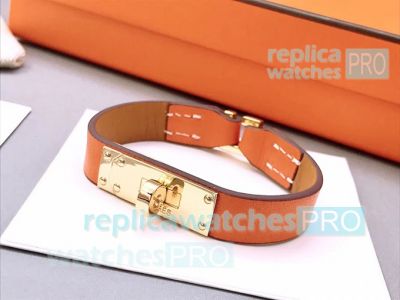 Copy Hermes Calf Leather Bracelet With Yellow Gold Buckle